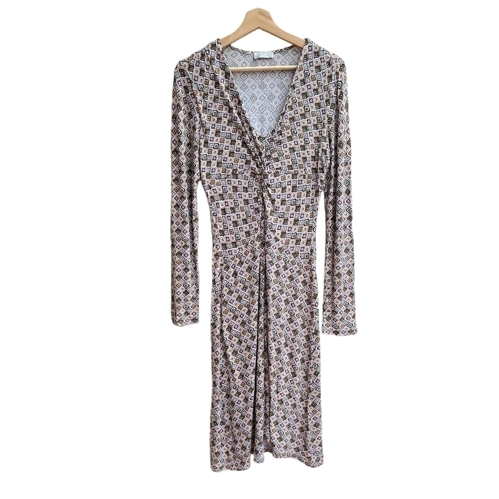 KD Klaus Dilkrath Geometric Print Dress, Soft Material, V-neck, Size Small Tall